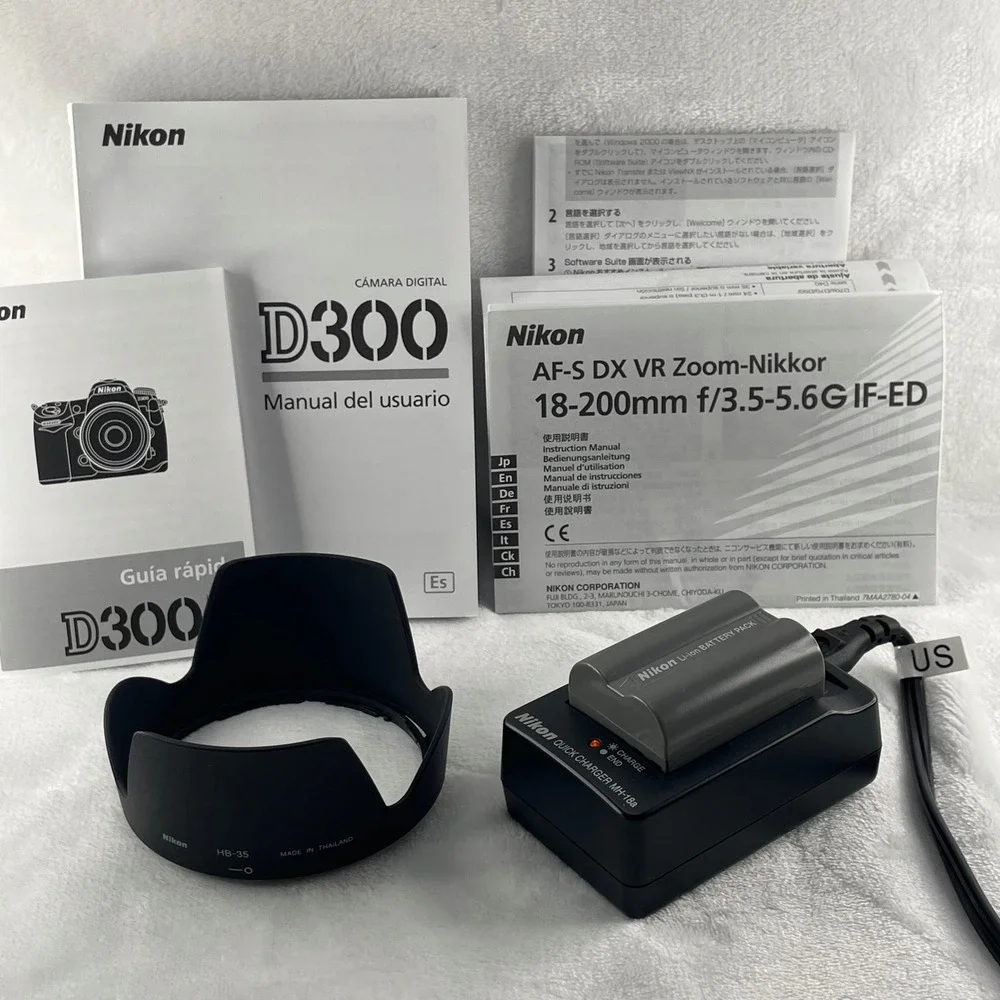 Nikon D300 Accessory Bundle MH-18a Charger EN-EL3e Battery HB-35 Hood Manuals